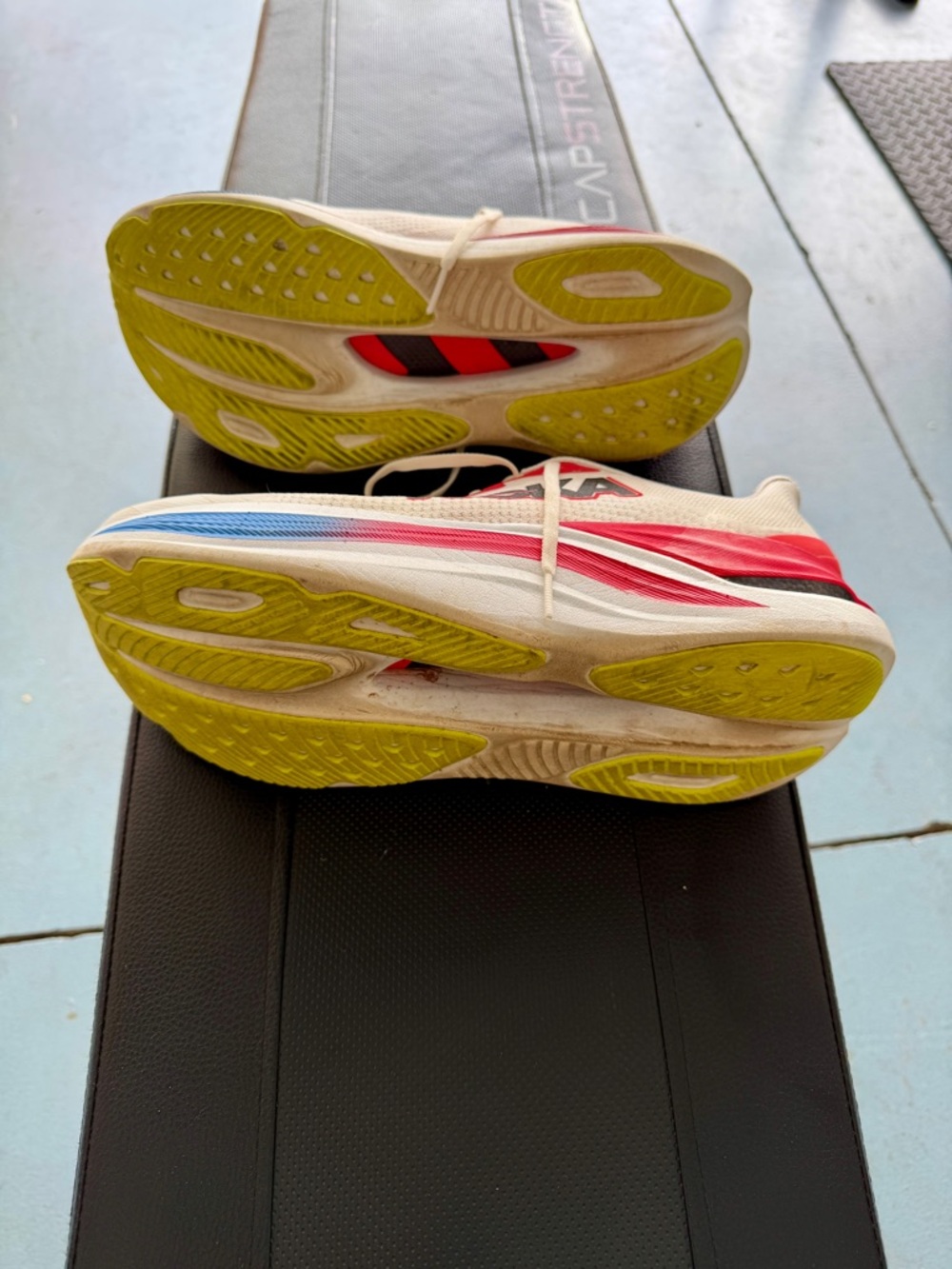 Hoka Men's Cream Running Shoes with Red, Blue and Yellow Accents - Picture 6 of 9